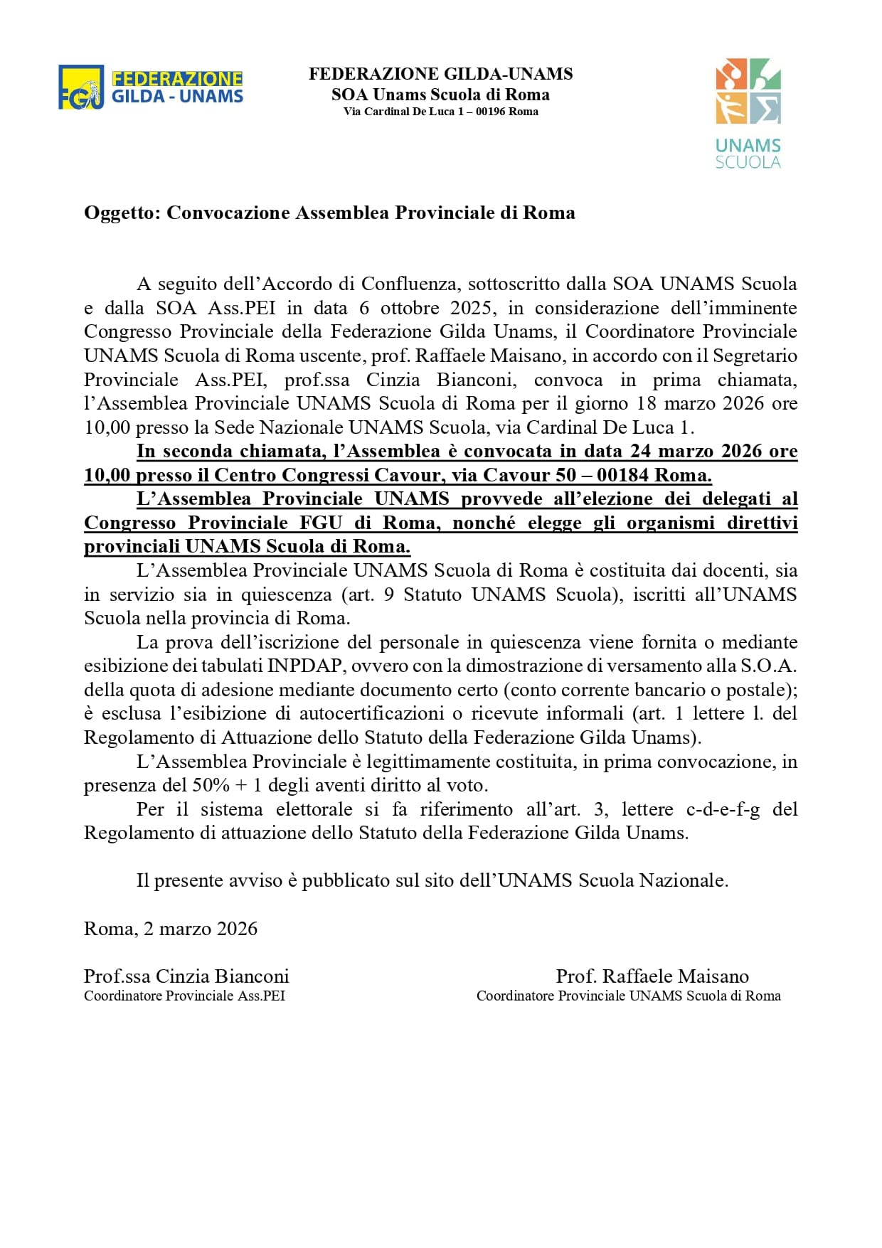 Congresso Provinciale UNAMS Scuola di Roma